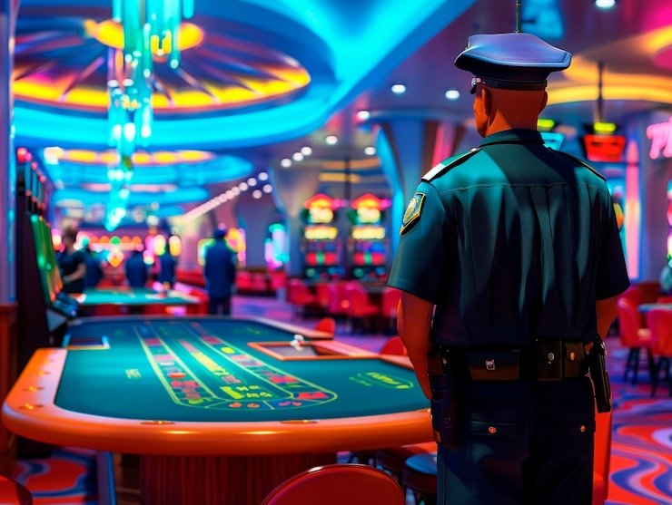 Tampilan meja Caribbean Stud Poker dengan dealer langsung di nagatoto